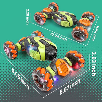 Gesture Sensing RC Stunt Car - Remote &amp Hand-Controlled Drift Toy for Kids Ages 5-7 6-8 9 10 11 12 Year Old 4WD Double-Sided Driving with Lights &amp Music