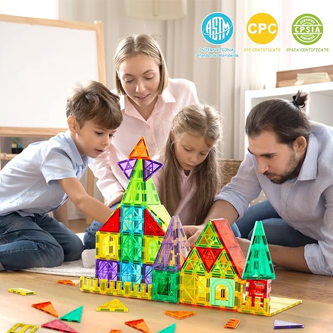 132 PCS Magnetic Tiles Building Blocks with 2 Cars STEM Educational Construction Montessori Toys for Kids Ages 3 4 5 6 7 8 9 Magnet Building Set Gift for Boys Girls