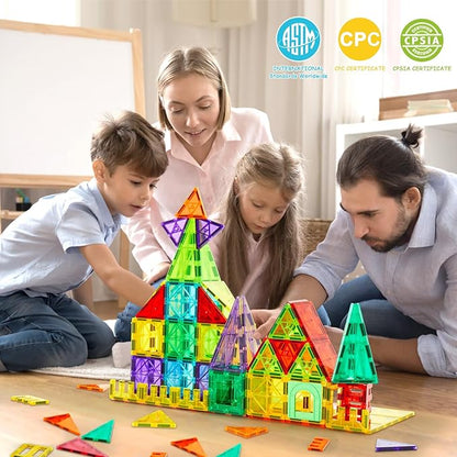 132 PCS Magnetic Tiles Building Blocks with 2 Cars STEM Educational Construction Montessori Toys for Kids Ages 3 4 5 6 7 8 9 Magnet Building Set Gift for Boys Girls