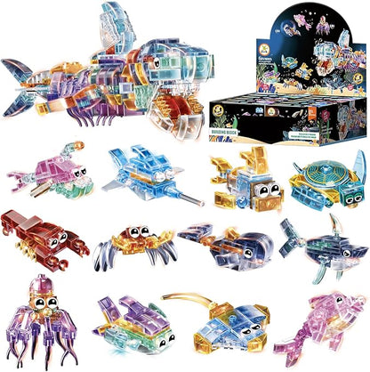 12 Piece Set of Marine Animal Building Blocks Suitable for Goodie Bags Stocking Stuffer Classroom prizes Birthday Gifts Boys' and Girls' Toys 12 in one Building Block Set
