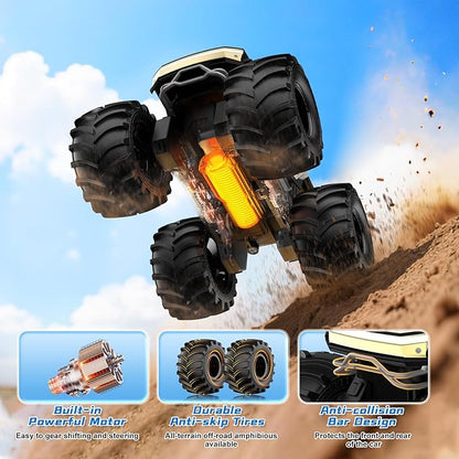 Remote Control Car for Boys 1:18 Monster Trucks Toys Amphibious RC Cars 2.4 GHz Waterproof RC Trucks 4WD All Terrain Off-Road Pickup Kids Toys for 6-12 Year Old Boys Girls Christmas Birthday Gifts
