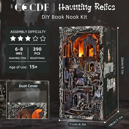 Book Nook Kit DIY Miniature Dollhouse Library Booknook Kit Bookend Bookshelf with LED Light for Adults Teens (Haunting Relics)