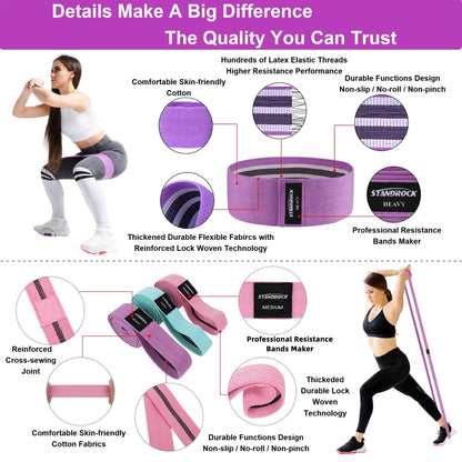 STANDROCK Fabric Resistance Bands for Working Out, 3 and 4 Levels Booty Bands Long Resistance Bands for Women and Men | Elastic Bands for Exercise Bands Resistance Workout Bands Resistance