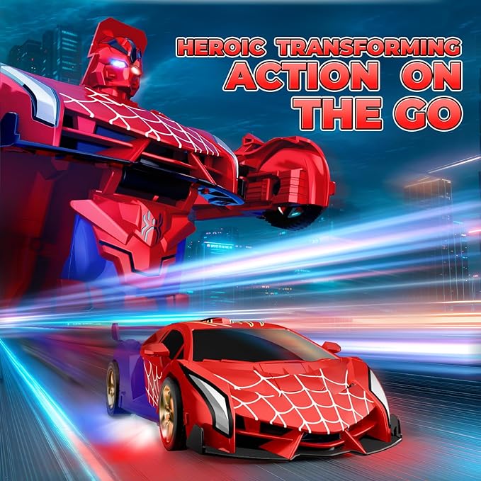 Spider Transform RC Cars Toys with Eye &amp Underbody Lights 2.4GHz Remote Control Car One-Button Deformation Fast 360°Rotation Robot Toys Birthday Gifts for 3 4 5 6 7 8 9 10 Year Old Boys Age 4-7