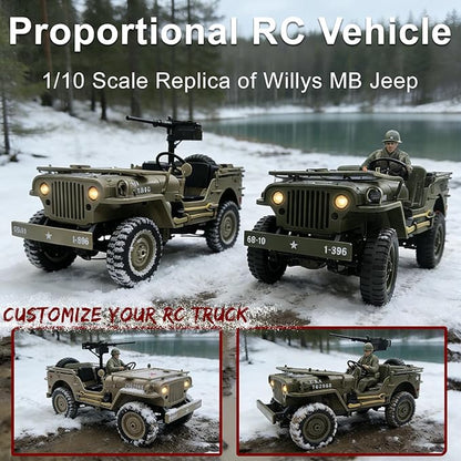 YUCT 1/10 RC Crawler Willys Jeep RC Rock Crawler 4x4 Military Off-Road Car with Driver Figure &amp Machine Gun Oliver Green