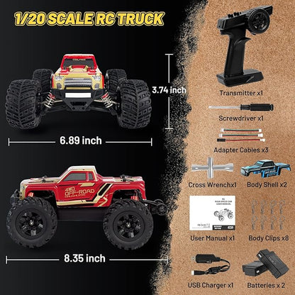 JT20W-V2 1/20 Scale 4WD Brushless RC Car for Adults45KPH High Speed Hobby RC Truck4x4 Waterproof Off-Road Remote Control Electric VehicleAll Terrain RTR Fast Buggy with 2 Lipo Batteries