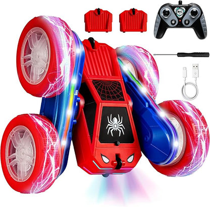 Spider Remote Control Car 4WD 360° Flips RC Stunt Car Toys Cyber-Inspired Double-Sided Drift Rc Cars with LED Lights 2 Rechargeable Charge Battery Modules Toys and Gift for Boys Age 3-12