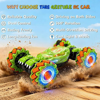 Gesture Sensing RC Stunt Car - Birthday for Boys 6 7 8-12 13 14+ Year Old 360 Rotating 4WD Twist Toys Hand Controlled &amp Remote Control with Light &amp Music