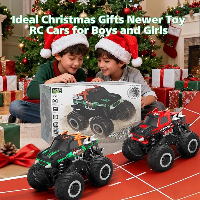 Remote Control Monster Truck Toys - 1:16 Waterproof All Terrain RC Car Fast Remote Control Car with Crashworthy Body Electric Vehicle Kids Truck Toys for Boys and GirlsAge 6+Green