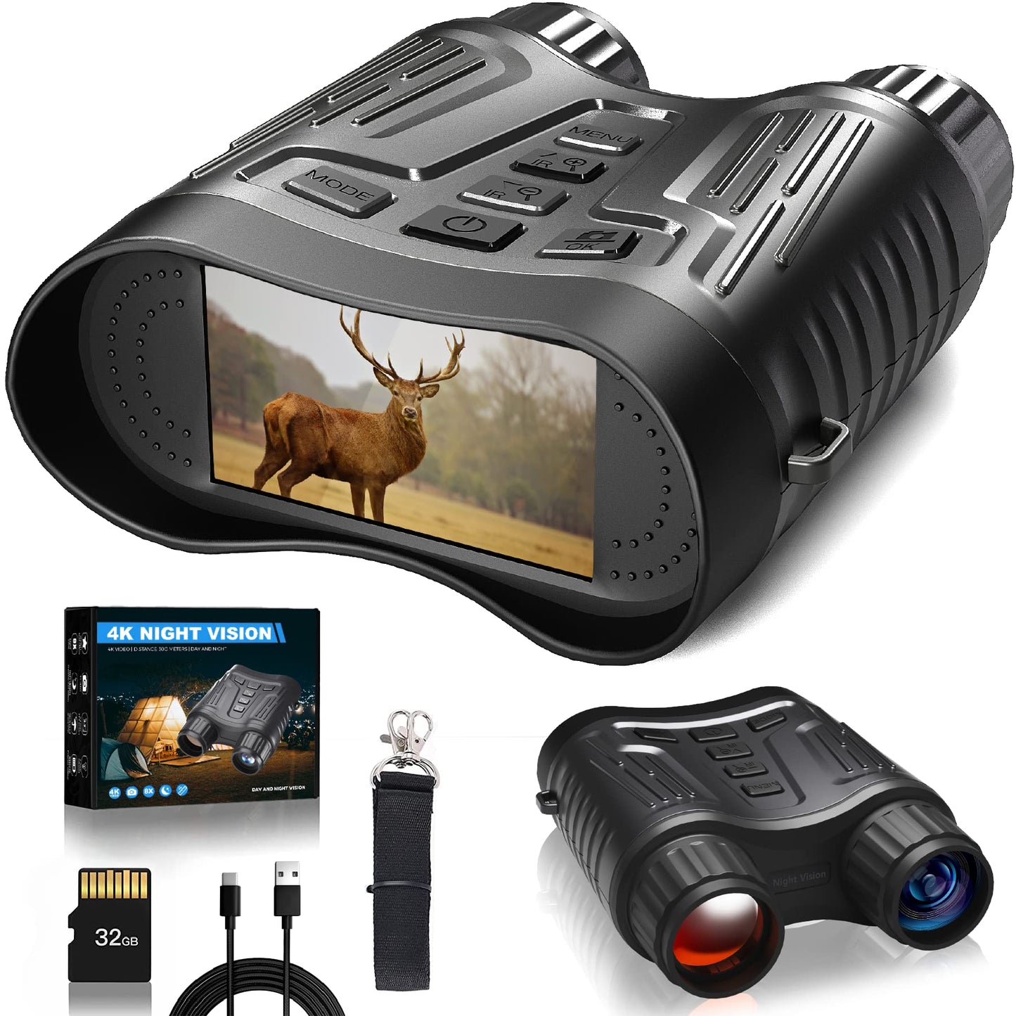 4K Night Vision Goggles, Rechargeable Night Vision Goggles, 3'' Digital Infrared Night Vision with 32GB Memory Card