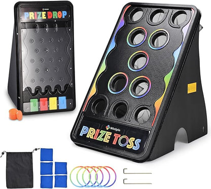 WinSpin Mini 25x14 Prize Drop Board &amp 41x25 Bean Bag Toss Game Foldable Stand with 8 Playing Pucks &amp 5 Bean Bags for Carnival Events