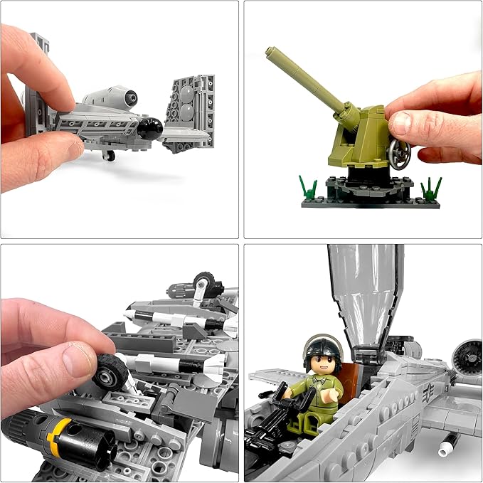 General Jim's A-10 Thunderbolt II Warthog Fighter Jet Building Blocks Set 931 Pieces Cold War Attack Aircraft Model Plane with Opening Cockpit Retractable Landing Gear Artillery Station | GJ-AA10