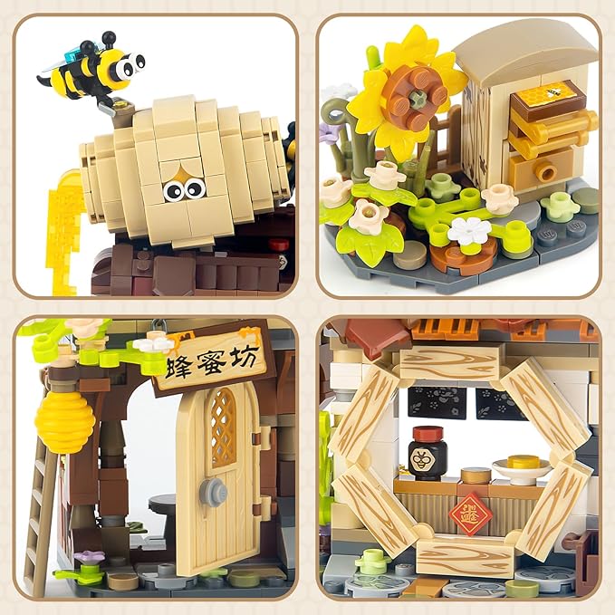 HIGH GODO Honey Workshop Mini Building Set MOC Street View Simulation Architecture Toy Collectible Gifts for Adults Teens Ages 14+ NOT Compatible with Classic Bricks (1242 PCS)