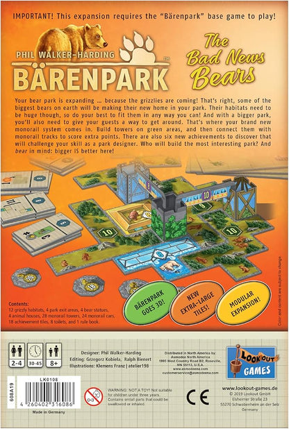 Barenpark Bad News Bears Board Game Expansion | Strategy Game | Fun Zoo Animal Themed Puzzle Game for Adults and Kids | Ages 8+ | 2-4 Players | Average Playtime 30-45 Minutes | Made by Lookout Games