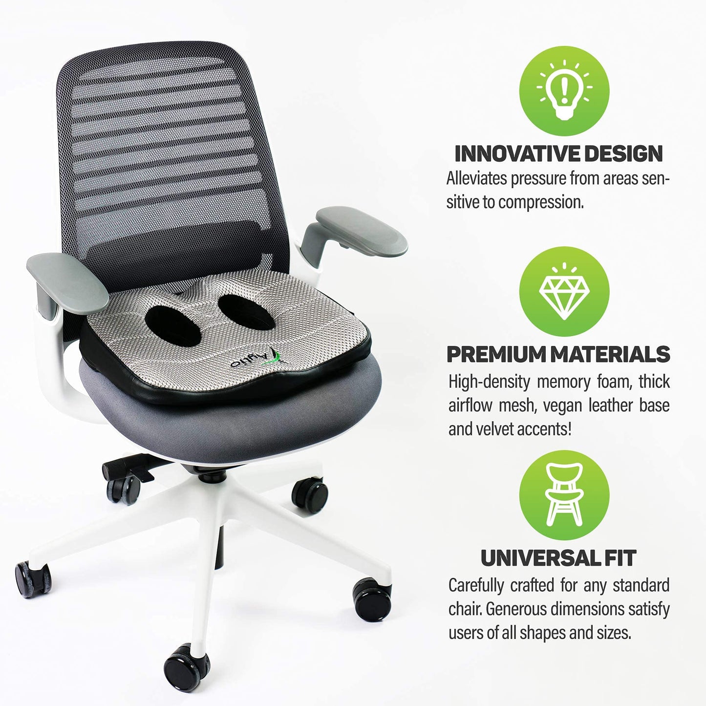 Aylio Socket Seat Cushion for Sit Bone and Back Pressure Relief, Butt, Tailbone, Hip, Hamstring, Posture Support - Firm Memory Foam Comfort Ischial Tuberosity Pillow for Desk Chair or Car