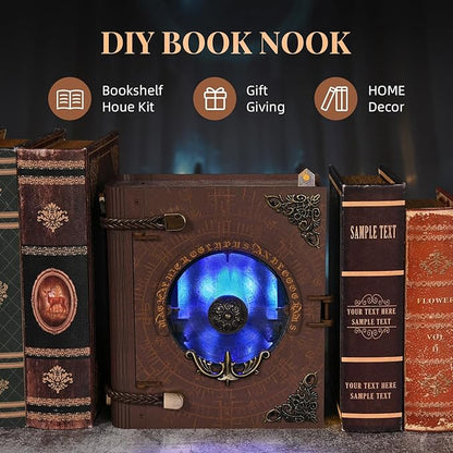Magic Booknook Building Set with LED Light Mini Bookend Building Kit for Bookshelf &amp Home Decor DIY Miniature Book Nook Building Model for Kids Adults Teens (Circle of Magic)