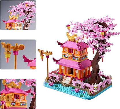 Cherry Blossom Tree House Micro Building Blocks Set Enjoy Flower Pavilion 1810pcs Exquisite Architecture Model Kit for Women (Adults Age of 14+)
