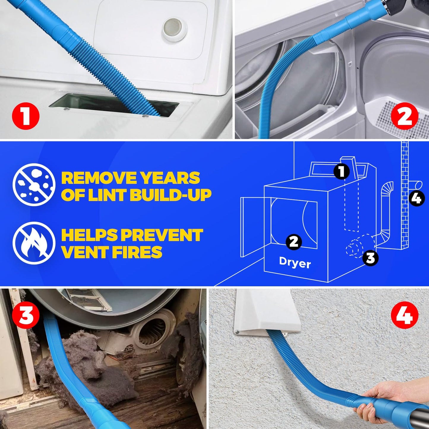 Holikme Dryer Vent Cleaner Kit Dryer Lint Vacuum Attachment Brush, Lint Remover, Dryer Vent Vacuum Hose Replacement Parts, Blue