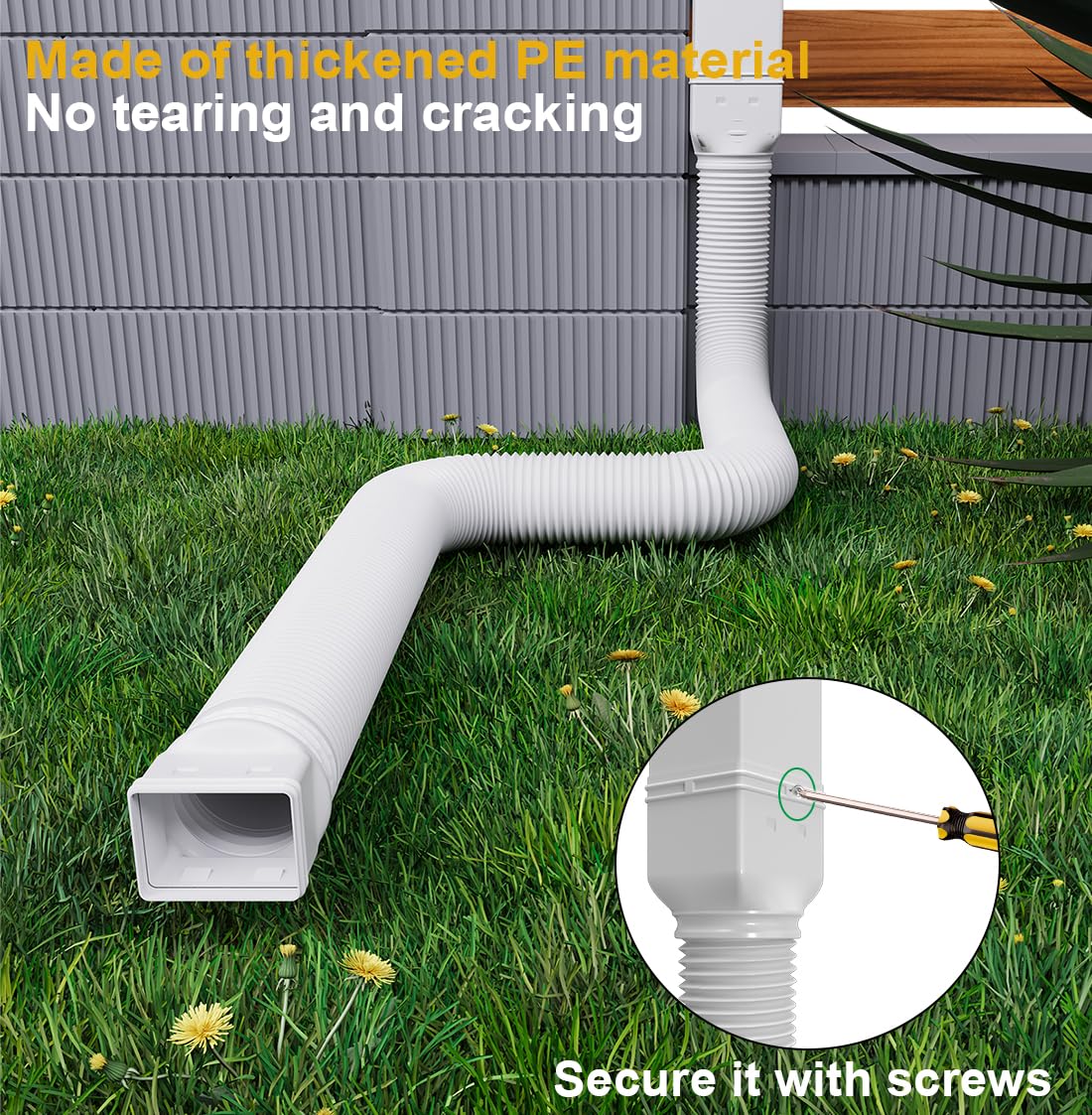 Ogutter Rain Gutter Downspout Extensions, Downspout Extender for Rainwater Drainage Flexible, Down Spout Drain Extension Pipe and Extendable from 21 to 66 Inches (2 Pack, White)