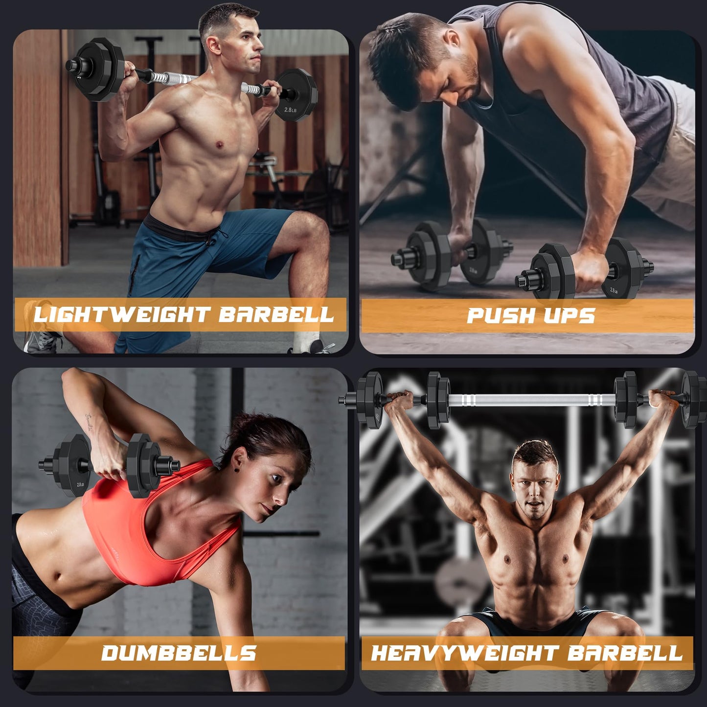KISS GOLD Barbell Weights Dumbbells Set, Adjustable Dumbbell Sets 22Lbs 44Lbs 66Lbs 88Lbs, Solid Steel, Free Barbell Weight Set with Connector Workout Home Gym for Men Women Strength Training Shaping