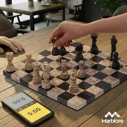 Marble Chess Set 12 Black &amp Coral with 32 Chess Pieces &amp 2 Extra Queens Board Games for Adults Luxury Chess Board &amp Valentines Day Gift for him