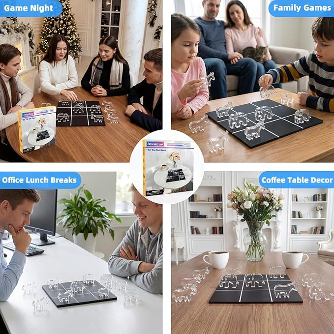 Acrylic Tic Tac Toe Board Game - Modern Coffee Table Decor Easter Basket Stuffers for Teens &amp Adults Office Desk Accessories &amp Family Game Night Essentials2‑in‑1 Game and Decor piece