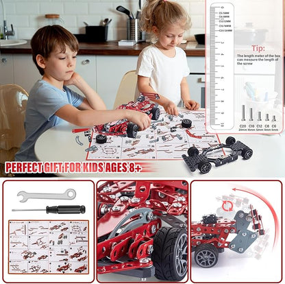 Building Kit Red Model Car Set - 287 PCS STEM Project Building Toys for Kids Ages 8-12 Assembly Building Vehicle for Boys 8 9 10 11 12-16 Years Old and Up Boys Girls Adults