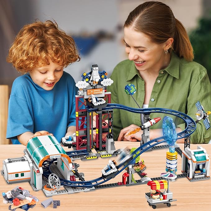 HOGOKIDS Space Roller Coaster Building Toy 926PCS Coaster Building Set Features Lift Platform Satellites Rocket Buildable Space Rollercoaster Adventure Park for Adults Kids Girl Boy Ages 6+years old
