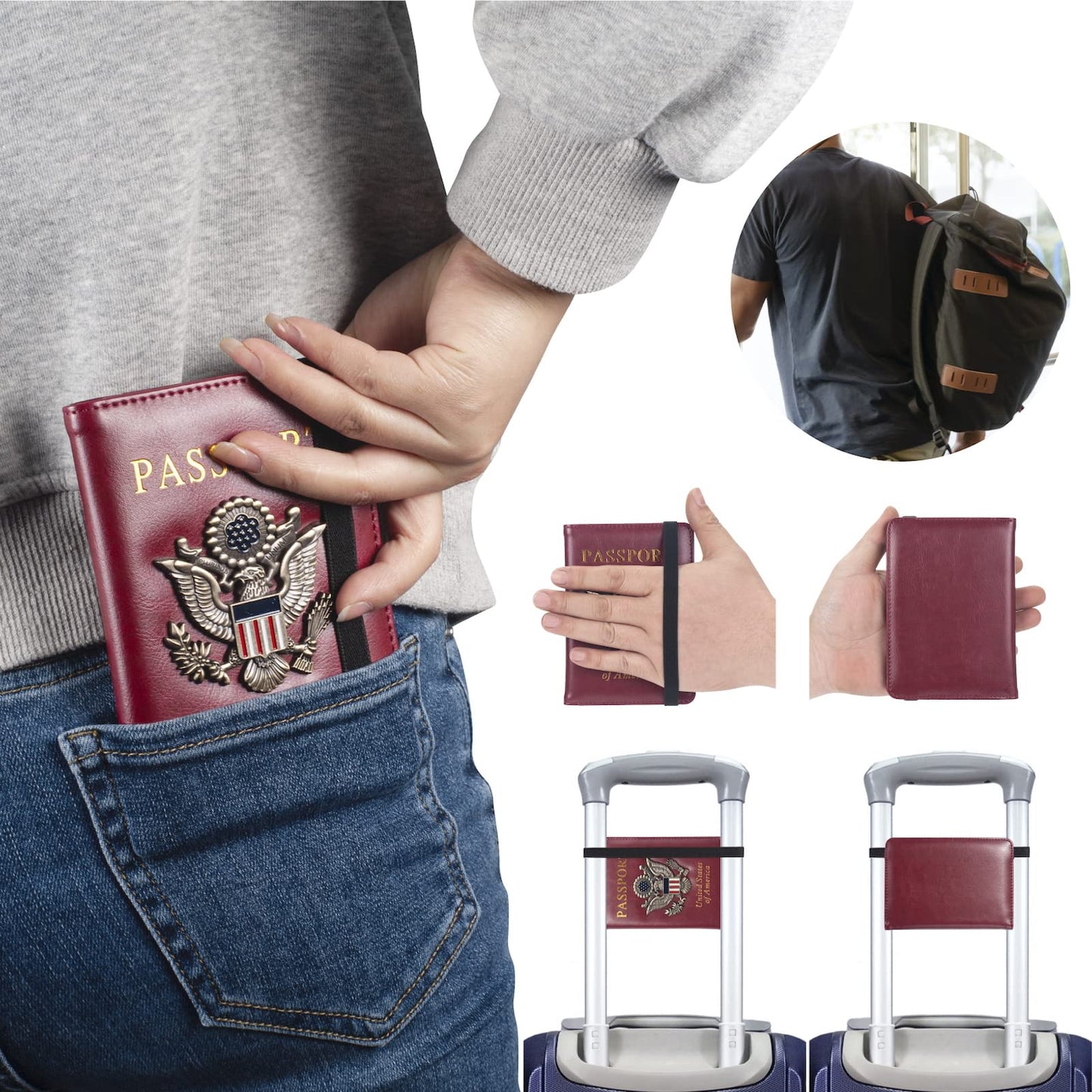 FACATH Passport Holder for Travel Passport Cover for Men Passport Wallet Case With 3D Metal Badge Protector Leather Card Case RFID Blocking Women Travel Accessories Document Organizer (Wine Red)