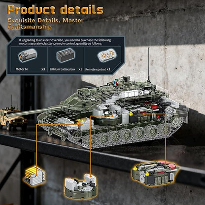Leopard 2 A8 Army Tank Building Sets Military Vehicles Model Kits Collectible for Boys Adults - 2306Pcs