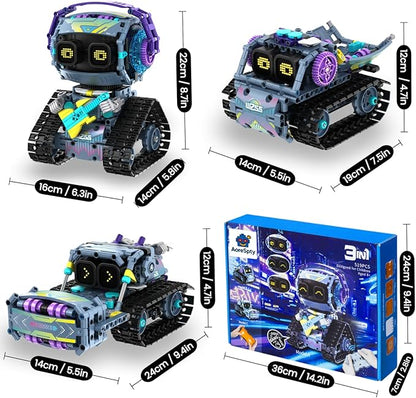 STEM Toys for Boys Ages 8-12 3 in 1 Robotics Kit with Smart Control Educational Erector Set to Build Robot Bulldozer or Truck 519 ABS Pieces USB Rechargeable