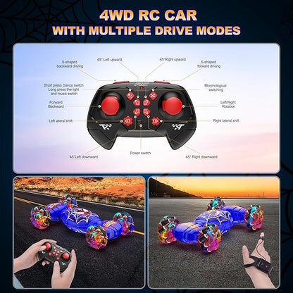 Remote Control Car Gesture Sensing RC Stunt Car 4WD Transform Off-Road Vehicle for 360° Rotation &amp Drift 2.4GHz Hand Controlled Twister Cars RC Cars Toys for Kids Boys Girls Birthday Gift Age