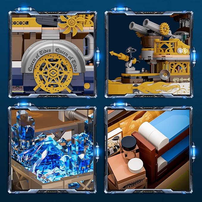 Steampunk Steamship Lighting Building Bricks Set - Steamboat Model Pirate Ship Destroyer Playset Collection Display kit with Minifigures 1792 Pcs for Adults &amp Teens &amp Steampunk Lovers