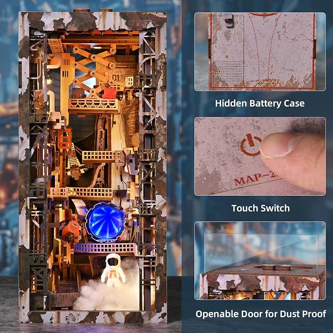Book Nook Kit- DIY Miniature Industrial Model Kit with Dust Cover &amp LED Lights(Aerospace Foundry)