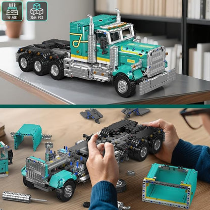 Mould King 13201 Semi Truck Building Set APP &amp RC Control Mobile Tow Truck Model Kit Assembly STEM Trailer Vehicle Building Block Set Collectible Gift for Adult Teens(2064+ Psc)