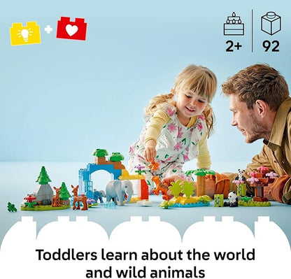 LEGO DUPLO Town 3 in 1 Wild Animal Families Building Toy Playset - Preschool Learning and Educational Toy for Toddlers Boys and Girls Ages 2+ - with 10 Animal Figures - Baby Gift Idea - 10446