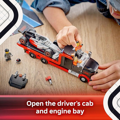 LEGO City F1 Display Truck with Audi F1 Race Car - Building Toy for Boys &amp Girls Ages 7+ - F1 Car Toy for Pretend Play - Gift for Birthdays - 60493