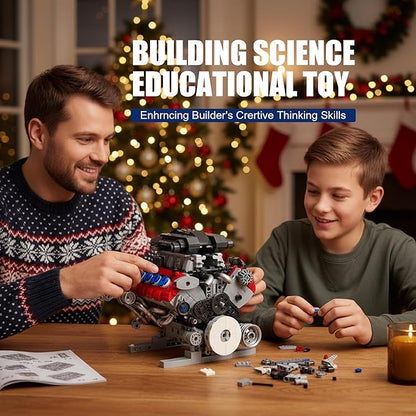 V8 Engine Building Set for Adults Build Your Own MOC Mini V8 Engine STEM Model Toy with Motor Model kit That Run Car Engine Building Blocks for Teens &amp Kids Boys (1189PCS)