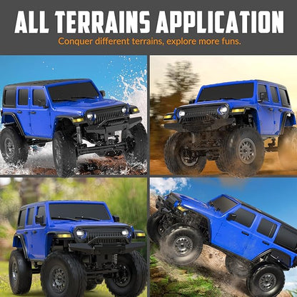RCS24 Off Road 1/24 RC Truck 4x4 Off Road Crawler Climbing Vehicle All Terrain RC Monster Truck Remote Control Car with Bright Headlight 2 Batteries Waterproof Hobby RTR (Blue)
