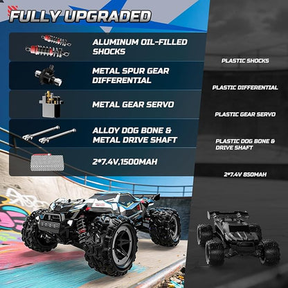 DEERC 308E Brushless Fast RC Cars for Boys &amp Adults 55KM/H 1:18 Off-Road RC Truck All Terrain 4x4 Racing Mecha Car 50 Mins Waterproof Remote Control Monster Truck Compatible with 3S Battery