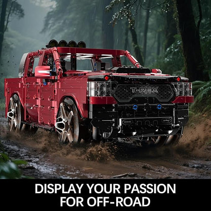 Remote Control Building Kit Off-Road T-Rexs Truck Model Red 1349 Pieces Adult Collectible Display Set 18x12x6.5 Inches14+