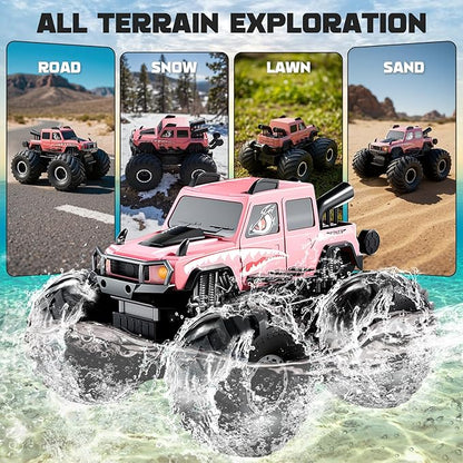 Amphibious Remote Control Trucks2.4G 1:18 4WD All Terrain Off-Road Waterproof Monster RC Cars Pool Toys Hobby RC Vehicle Christmas Birthday Gifts for Kids Boys Girls 8 9 10 11 12+ Pink