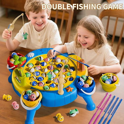 ORANGE OCEAN 70 PCS Magnetic Fishing Table Game for Kids Boys Toddlers Ages 3-5 4-6 Magnetic Fishing Toys with 360° Rotation &amp Sound Birthday Toys Gifts for 3 4 5 6 Year Old Boys Kids 1-8 Playe