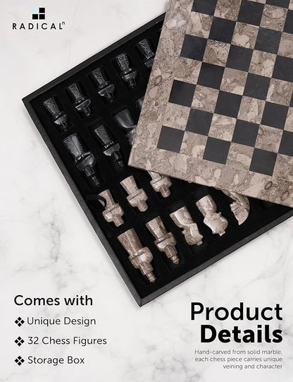 Radicaln Marble Antique Chess Set with Storage Box 15 Inches Oceanic and Black Handmade Board Game 2 Player Classic Chess Sets for Adults Board &amp 32 Chess Pieces