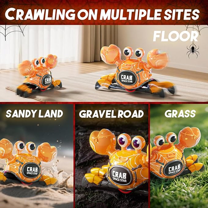 Remote Control Robot Crab ToyRechargeable With LED Lights And Music Fast Crawling 360-Degree Stunt Rotation 2.4GHz RC Robot Toys 3 4 5 6 7 8 9 10 Birthday Gifts For Boys And Girls（Yellow)