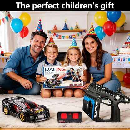 3-in-1 RC Drift Car — Sports/Racing 2-Player Battle Set with Infrared Gun Shooting &amp Flip Effects 60-Min Playtime Family-Friendly 2.4GHz Remote Control Car Toy for Kids Ages 6+ (Black)