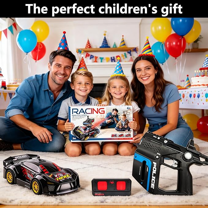3-in-1 RC Drift Car — Sports/Racing 2-Player Battle Set with Infrared Gun Shooting &amp Flip Effects 60-Min Playtime Family-Friendly 2.4GHz Remote Control Car Toy for Kids Ages 6+ (Yellow)