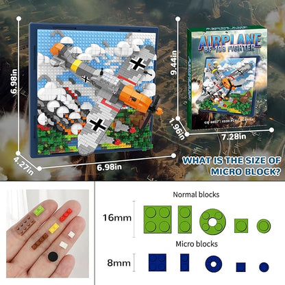 Military Plane 3D Wall Art Micro Mini Building Blocks Set WW2 BF-109 Fighter Jet Wall Decor or Table Display No Compatible with Lego Great Army Airplane Toy Gift for Adults Teens 14+ (1320 PCS)