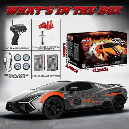 RC Drift Car 1:16 Remote Control Car 2.4Ghz High Speed RC Cars 4WD Racing Sport Toy Cars with LED Lights Spray Drifting Tires 2 Batteries for Kids Boys Girls Adults Birthday Christmas