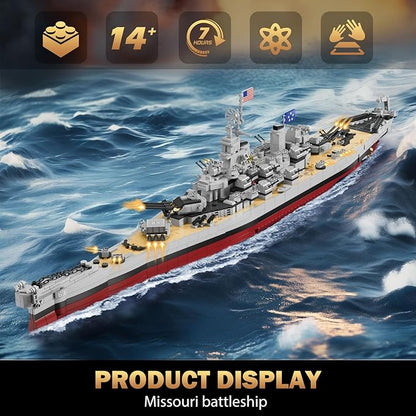 Missouri Battleship Building Kits for Adult Boys (2228 Pieces) - Large Military World-Class Missouri Battleship Model for Home Office Collection Birthday Gifts for Building Blocks Lover